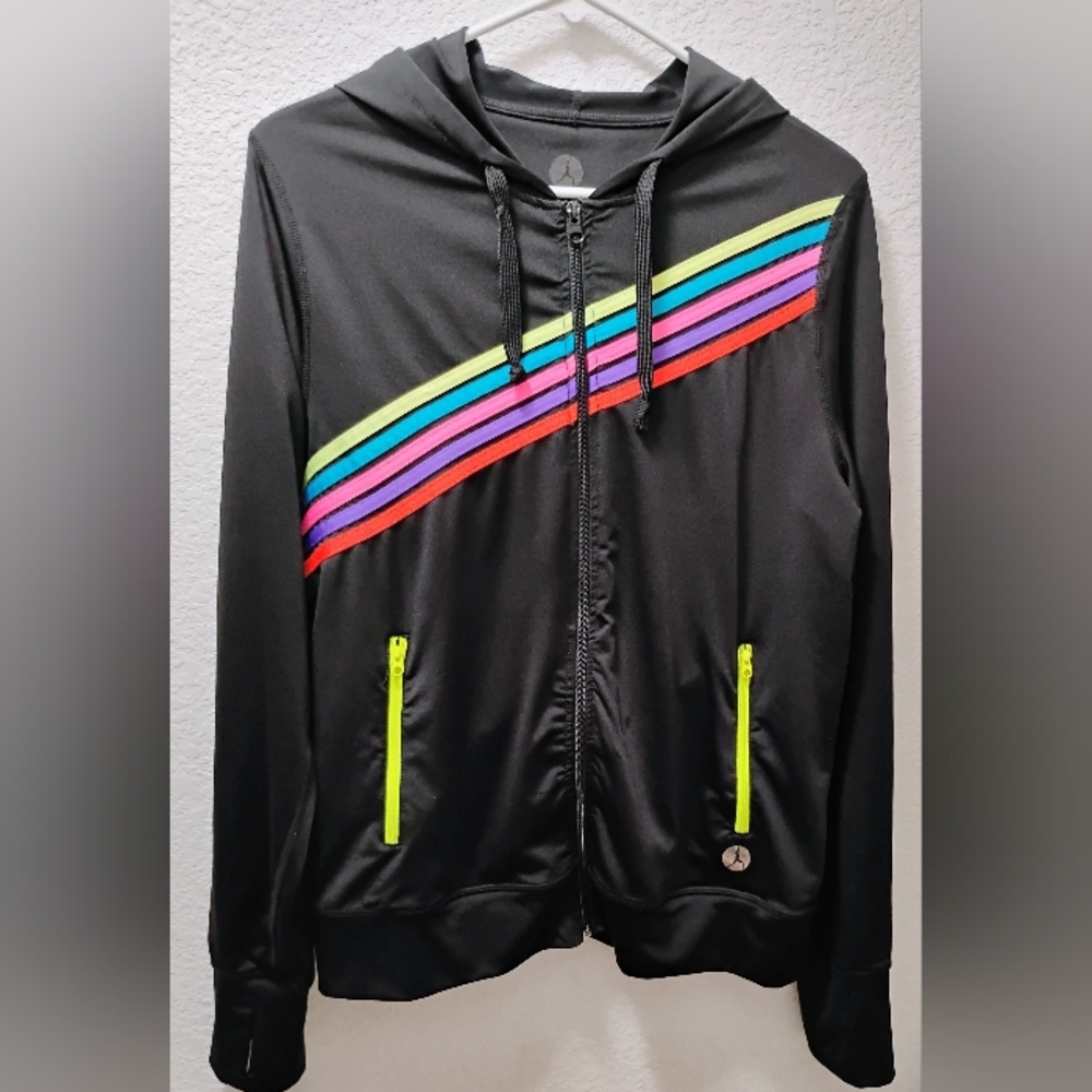 Black Hoodie with Colored Stripes